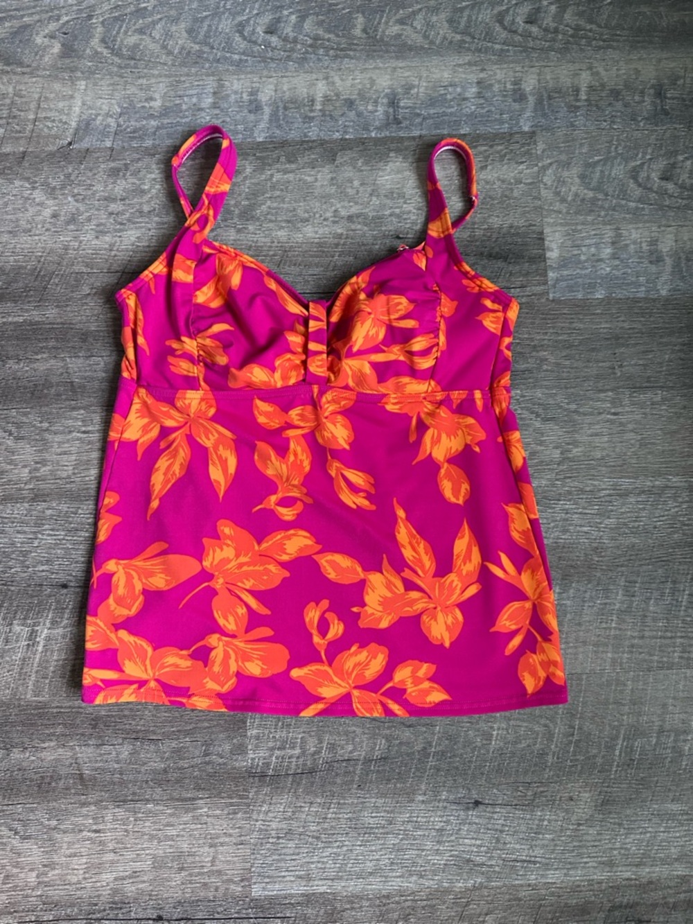 Lands' End Pink and Orange Floral One-Piece Swim Top - Picture 2 of 5